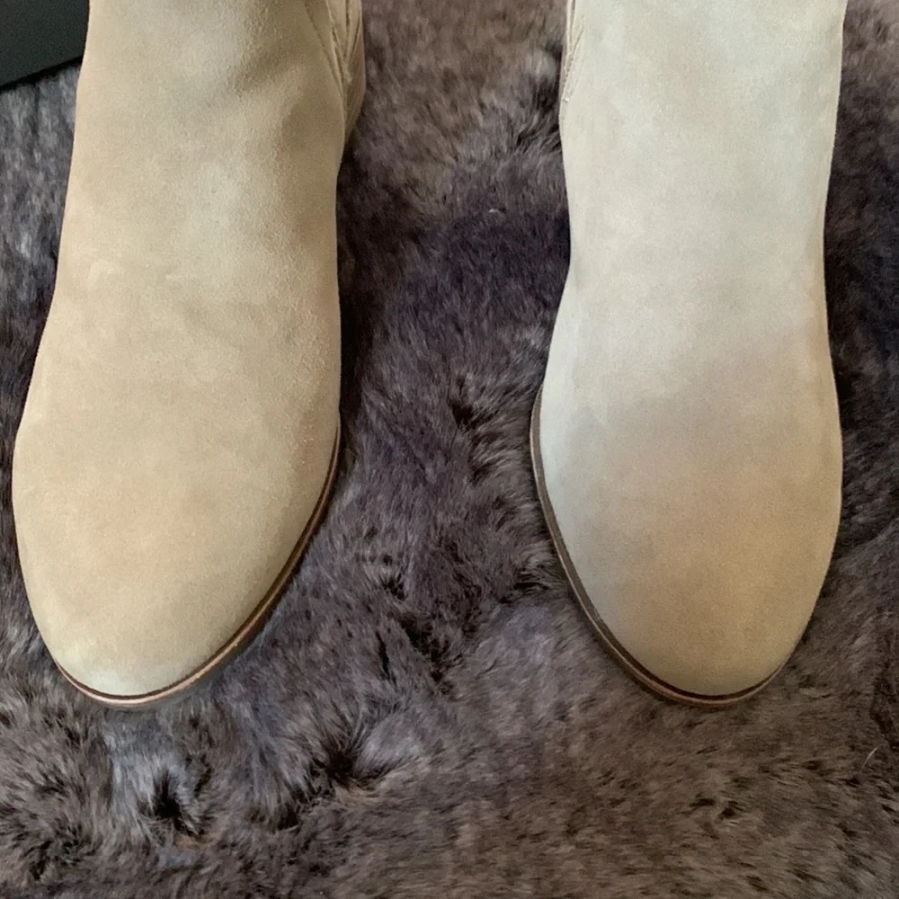 Suede Over-the-Knee Block Heel Boots - Beige